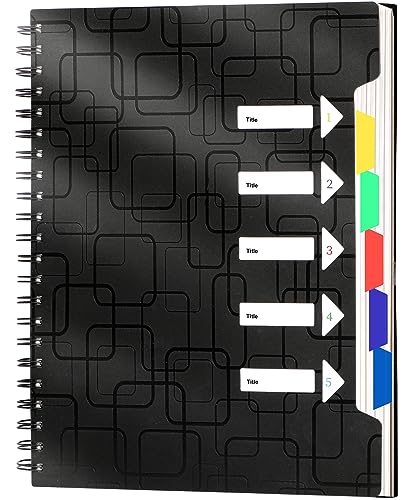 CAGIE Notizbuch A4 mit Register Spiralbindung 240 Blatt (120 Seiten) Klein Spirale Notizblock Liniert Block mit Register für Arbeit Office Schule College Essentials, Schwarz, 24x 29 cm von CAGIE