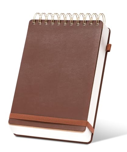 CAGIE Top Spiral-Notizbuch Leder Steno Blöcke 240 Seiten Spiral-Notizblock für Arbeit 5x7 Top Bound Steno Notebook, 100 GSM dickes Papier, Linkshänder-Notizbücher für Büro College Schule, Braun von CAGIE