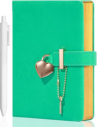 Herzförmiges Tagebuch Mädchen mit Schloss Geschenk für 8 9 10 11 12 Jahre Girls Diary Tagebücher mit Stift PU-Leder Journal Persönlicher Planer Organizer Geheimes Notizbuch für Erwachsener(Grün) von CAGIE