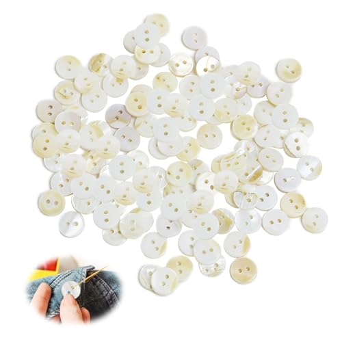 100 Stück Perlmutt Knöpfe,10 mm Natürlich Schimmernde Perlmuttknöpfe,2 Loch Flach Buttons,für Kleidern, Blusen, Handwerk, DIY, Handtasche,Plastikfrei, Natürlich, Sanft und Unbedenklich für die Haut von CAIHINIER