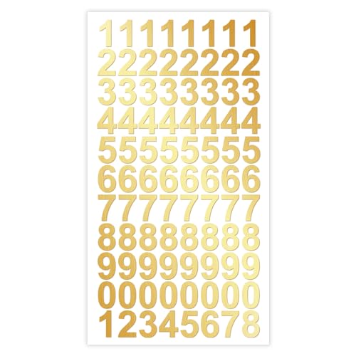 Leicht Anzubringende Zahlen Aufkleber 1cm in Gold Glänzend - 88 Hochwertige Klebezahlen - Zahlenaufkleber und Nummern 0-9 - Wasser und Wetterfest Ideal für Den Außenbereich-Number Stickers von CAIHINIER