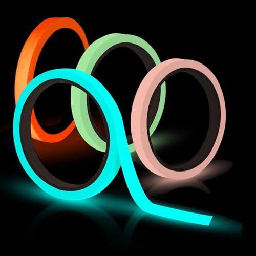 CAIJ 4 Rollen Leuchtendes Klebeband, Fluoreszierendes Klebeband 5m*10mm Leuchtband Fluoreszierend Neon Klebeband Wasserdicht Markierungsband Warnband Phosphorband für Treppen Advent Weihnachten Deko von CAIJ