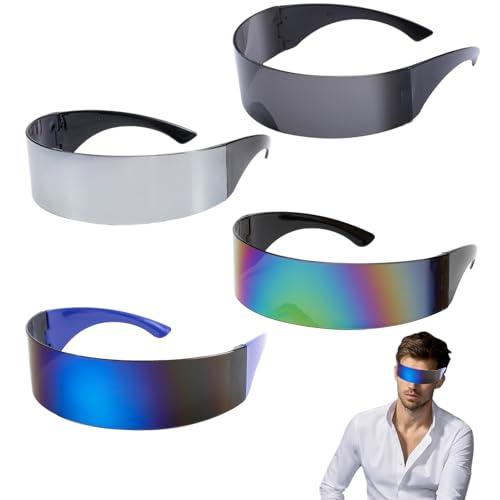 CAIJ 4 Stück Schnelle Brille Rave, Alien Brille Set mit Farbiger Rave Brille Lustige Schnelle Brille Herren Damen Futuristische Sonnenbrille Space Brille Cool Zyklopen Brille fur Faschingsfeier von CAIJ