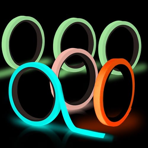 CAIJ 6 Rollen Fluoreszierendes Klebeband Outdoor Neon Tape Wasserdicht Glow in the Dark Klebeband 5m * 10mm Markierungsband Warnband Glow in the Dark Tape für Treppen Wände Halloween Party Dekoration von CAIJ