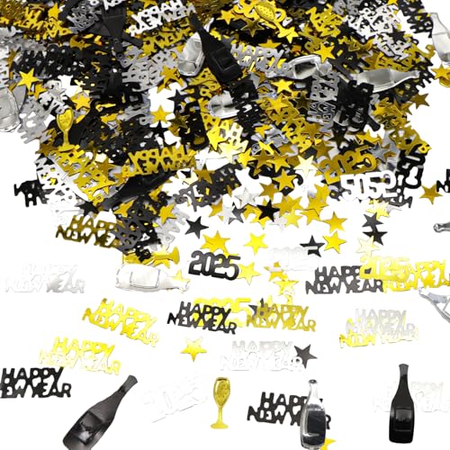 30g Silvester Deko,Streudeko Konfetti Tischdeko Silber Gold 2025 Happy New Year Neujahr Confetti Dekoration Glitzerkonfetti Neujahrsdekoration Konfettis Zahlen Luftschlangen,für Silvesterdeko Party von CAIKAILIOR