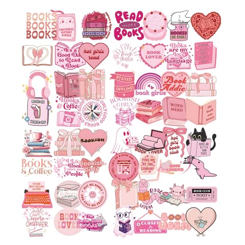 60 Stück Aesthetic Sticker Set,Bookish Aufkleber,Lustige Rosa Wasserdichte Kawaii Stickers Kinder,Cartoon Deko Für Book,Booktok,Scrapbook,Kindle Zubehör,Laptop Handy Skateboard Koffer Helm Motorrad von CAIKAILIOR