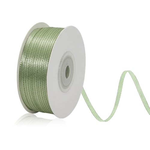 91 M Geschenkband Grün,Satinband Weiss,Schleifenband Hochzeit,Band 3mm Breit,Weiß Ribbon,Salbeigrün Schleifen,Dekoband,Satin Bänder,Für Dekorieren,Basteln,Geburtstag Party,Weihnachtstag Geschenk von CAIKAILIOR