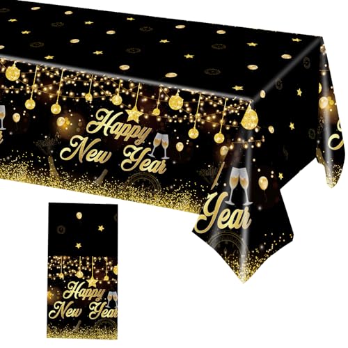 Tischdecke Silvester Deko 2025,Tischdeko Party Decoration 2025 New Year Eve Papiertischdecke Schwarz Gold Tischdecken Tisch Dekoration Plastik Tischfeuerwerk,für Neues Jahr Frohes Decorations Supplies von CAIKAILIOR