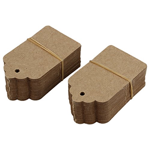 CAIONPLE Pack 100 rustikale 40mmx70mm ueberbackene Kraftpapier Karte, leeres braunes Etikett, Hochzeitsbevorzugung, Geschenkanhaenger, DIY Etikett, Kofferanhaenger,Preisschild - klein (100) von CAIONPLE