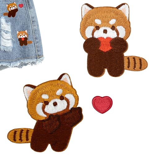 CAIRIAC Ailurus fulgens Embroidered Patches Iron on Patch Sew On Applique Patches Ailurus fulgens Patches Stickers Flower Appliques Cute Patches for Backpacks Clothes Jeans Hats Bags Jackets von CAIRIAC