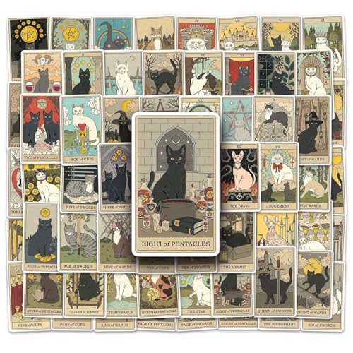 78 Tarot Vintage Aesthetic Sticker,Scrapbook ZubehöR,Hohe Qualitä Pvc Vinyl,Katzengestalt-Aufkleber-Set für Scrapbooking-ZubehöR,Bullet Journaling,Gitarren und Mehr. von CAISYE