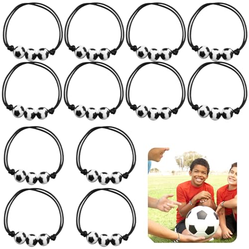 CAISYE 12 Stück Fußball Armbänder für Kinder,Verstellbare Geflochtene Armbänder mit football-Anhängern,Perfekt für Kindergeburtstage und Sportpartys,Inspirierende Team-Armbänder von CAISYE