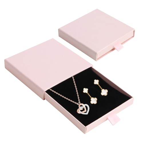 CAISYE Schmuck-Geschenkbox - Schmuck Box - Jewellery Box,Schmuck-Geschenkbox aus Papier - Aufbewahrungsbox für Halskette, Ohrringe, Ringe - Rosa Schmuckschatulle mit Schubladen-Design von CAISYE