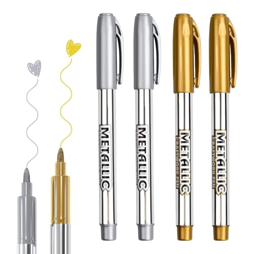 4 Stück Gold Silber Metallic Marker Stifte Set, Metallic Marker Stifte Set, Glänzende Highlight Marker Stifte für Kartenherstellung, Permanente Acrylmarker für Kartenherstellung Malerei Album(1,5 mm) von CAISYE