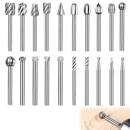 Holzschnitzerei Bohrer Set für Rotary Tool, 20 Stück Holzfräser, HSS-Drehfräser-Set, Frässtifte mit 3mm Schaft, Holz fräser für Heimwerker, Holzarbeiten, Schnitzen, Gravieren, Bohren von CAISYE