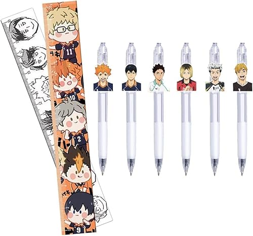 CAIYLAI Haikyu!! Kunststoff-Lineal (20 cm), Kugelschreiber (0,5 mm), schnell trocknender Gelschreiber mit flüssiger schwarzer Tinte, Büro, Studenten, Schule Schreibwaren-Set (Haikyu Schreibwaren-Set – von CAIYLAI