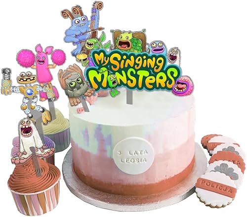 My Singing Monsters Geburtstags-Dekoration, 6 Stück, Kuchenanhänger, niedliche gebackene Kuchenkarte, Anime-Spiel, Partyzubehör, Dekoration von CAIYLAI