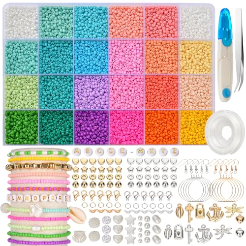 CAJA Perlen für Armbänder – Perlenset mit viel Zubehör, Werkzeug & Buchstaben – 3mm Perlen Set - DIY Schmuck Bastelset für Kinder & Erwachsene - Schmuckherstellung (Set 2) von CAJA