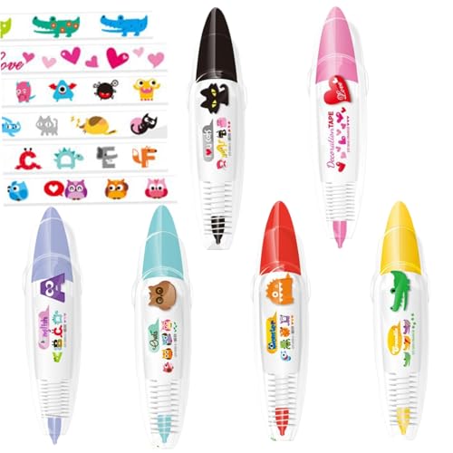 6 PCs Bandstift, Cartoon -Musterkorrekturstift, süße DIY -Spitzen -Dekorationsstifte, lebhafte Muster Korrekturstift, dekorative Stifte Geschenk für Kinder und Erwachsene von CAKEEYUM