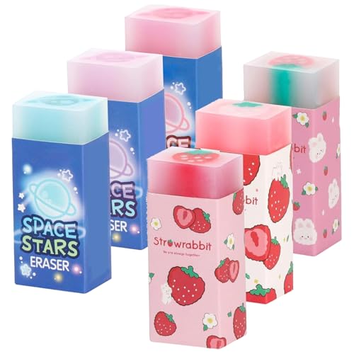 6pcs süße Radiergummis, Space Stars & Strawberry Style-Gummi-Jelly-Radiergummi, ungiftige umweltfreundliche Multi-Gebrauchs-Kunstrotler für Schulbüros von CAKEEYUM