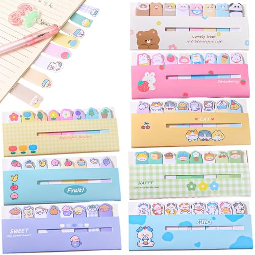 8PCS Mini Sticky Notes, 120 Blätter 8 Styles Kawaii Sticky Notes Index Tabs, beschreibbare Klebernotizflags, wiederverwendbare lustige Klicknotizen Lesezeichen für Office -Schullieferungen Mini Stick von CAKEEYUM