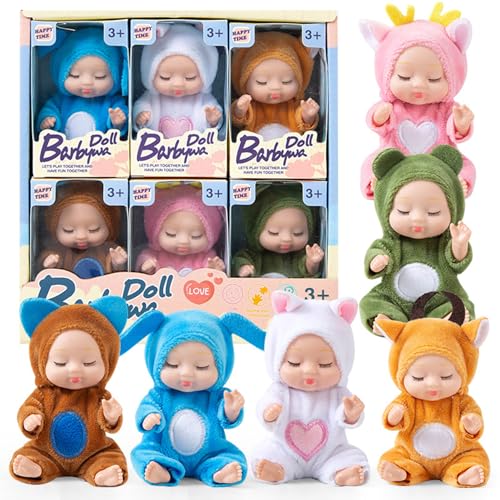 CAKEEYUM 6pcs Babypuppe Set 4x2 -Zoll -Simulation Süßes poable realistische Babypuppe mit niedlichen Tierkleidung Mini Babypuppen Bildungsspielzeug Kinder Weihnachtsgeburtstag Geschenk von CAKEEYUM