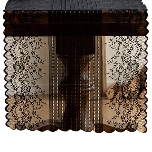 CAKEEYUM Lace Tisch Runner 18x47 '' Elegant Hollow Black Lace Tischläufer mit gekrümmten Kanten Easy Care Lace Runners für Tische mit Langer Herkunft für Tischschrankbett von CAKEEYUM