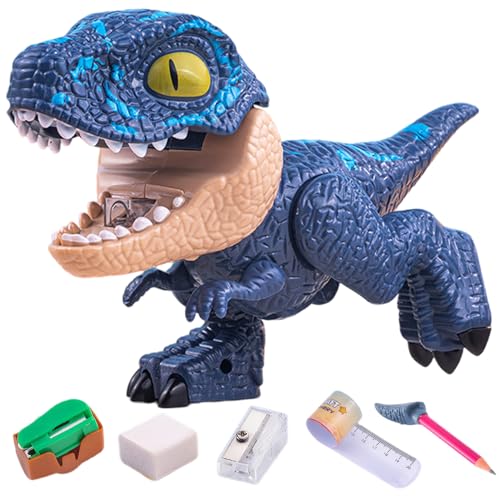 Dinosaurier Bleistiftkoffer, 5 in 1 Briefpapiersets umfasst Herrscher, Bleistift, Bleistiftschärfer, Bindungsmaschine, Eraser Dinosaur Toys Studenten Schülern für Jungen und Mädchen, Velociraptor von CAKEEYUM