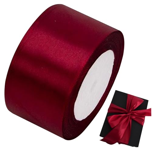 Dunkelrotes Band, 2 in x 25 Yards Red Wired Ribbon, Satin Seidenband, DIY Cuttable Ribbon für Geschenkverpackung, Handwerk, Blumensträuße Hochzeitsfeier Dekoration von CAKEEYUM