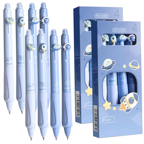 ElaSable Stifte 4 Blue 4 Black Lodable Gel Pens Clicker, Löschenstifte Clicker, feiner Punkt 0,5 mm, Kugelschreiber mit Radiergummi zum Schreiben von Planer von CAKEEYUM