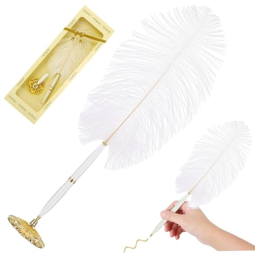 Hochzeitsstifte, Strauß Quill Stift Gäste Signierstift Kugelball -Hochzeitsquill Stift mit goldenem Metallhalter Stand Kugelschreiber Stift für Hochzeit Brautkalligraphie von CAKEEYUM