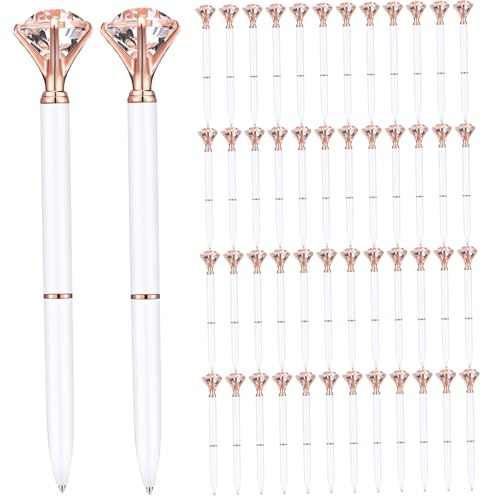 Kugelschreiber schwarze Tinte 50pcs Feinschmecker -Diamantstifte Weiß und Roségold 5,5 Länge Fancy Pen für Frauen abnehmbarer einfach Nachfüllstifte für Schule, Büro, Business Diamond Stifte M. von CAKEEYUM