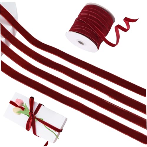 Red Velvet Ribbon 50 Yard x 1 cm Einzelgesichts -Samtband Vintage Satinband Retro Samt verdrahtete Band Dekorationsband für Geschenkverpackung, Hochzeit, Dase und Bouquet Red Velvet R von CAKEEYUM