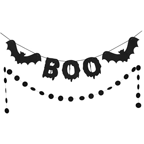 Schwarze glitzernde Boo Girlande und schwarze glitzernde Kreis Punkte Girlande – Halloween Partydekorationen, Fledermaus Dekor, Halloween Fledermäuse, Halloween Boo Banner für Kaminsims Heimdekor von CAKEEYUM