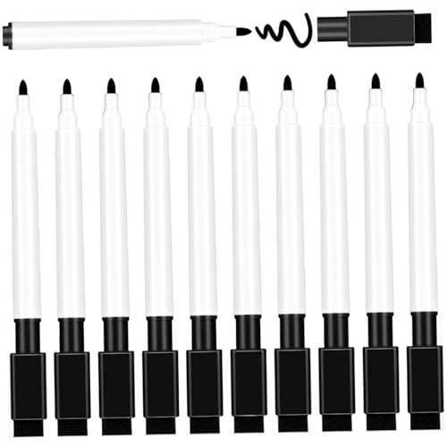 Trockener Löschung Marker mit Radiergummi Cap 10 PCS 4,5 Zoll Länge Feine Spitze Trockener Löschmarkierungen Schwarze Farbe Whiteboard -Marker für Schule, Büro, Besprechungsraum von CAKEEYUM