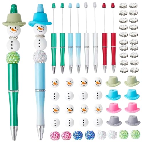 Weihnachtsperlen Stifte Set, DIY Perlenstifte, 4 Stile, Kunststoffperlenstifte, Weihnachts Schneemannmütze, Silikonperlen, Kristall Abstandsperlen, Bastelbedarf für Lehrer, Schüler, Geschenke, Pe von CAKEEYUM