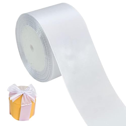 Weißes Band 2 Zoll x 24 yd breites Stoffband Weißes Satinband DIY Einladungskarten Accessoires Ribbon für Geschenkverpackung Valentinstag Partydekoration von CAKEEYUM