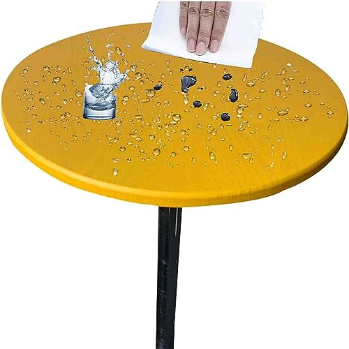 CAKERS Tischdecke Rund Elastische, Gartentischdecke Outdoor Tischdecke, Wasserdicht Rutschfestem Runden Tischdecken, Wachstuchtischdecke mit Gummizug (110cm Durchmesser,Gelb) von CAKERS