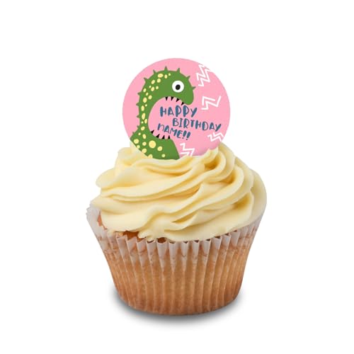 Cakeshop Cupcake Personalisierte Essbare Kuchenaufleger Bunte Grüne Gepunktete Lustige Monster| Benutzerdefinierter Text| Für Geburtstage & Feiern| Mehrere Formen & Größen| Zuckerguss & Oblatenpapier von CAKESHOP edible cake toppers EST. 2012