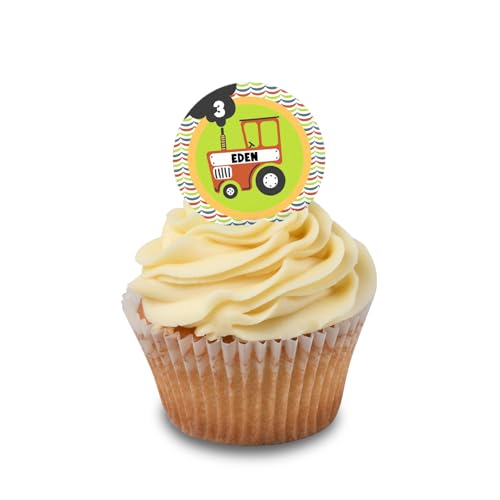 Cakeshop Cupcake Personalisierte Essbare Kuchenaufleger Bunter Grüner Retro Bauernhof Traktor| Benutzerdefiniertes Alter & Name| Für Geburtstage & Feiern| Mehrere Formen & Größen| Zucker/Oblatenpapier von CAKESHOP edible cake toppers EST. 2012