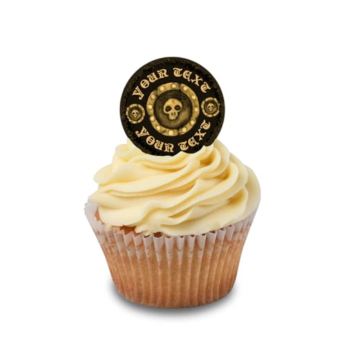 Cakeshop Cupcake Personalisierte Essbare Kuchenaufleger Piratenschatztruhe Gold | Benutzerdefiniertes Bild & Name | Für Geburtstage & Feiern | Mehrere Formen & Größen | Zuckerguss- & Oblatenpapier von CAKESHOP edible cake toppers EST. 2012