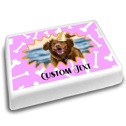 Cakeshop Landschaft Personalisierter Essbarer Kuchenaufleger Hund Geburtstag Thema | Personalisieren Sie Bild & Text | Für Geburtstage & Feiern | Mehrere Formen & Größen | Zuckerguss & Oblatenpapier von CAKESHOP edible cake toppers EST. 2012