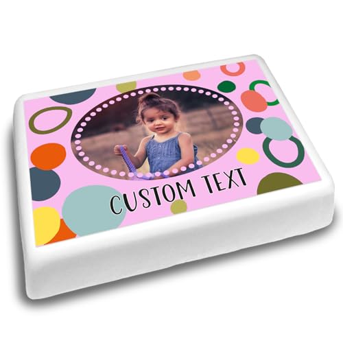 Cakeshop Landschaft Personalisierter Essbarer Kuchenaufleger Mit Mehrfarbigem Kreis Pinkem Rand & Text| Benutzerdefiniertes Bild & Text| Geburtstage Feiern| Mehrere Formen Größen| Zucker/Oblatenpapier von CAKESHOP edible cake toppers EST. 2012