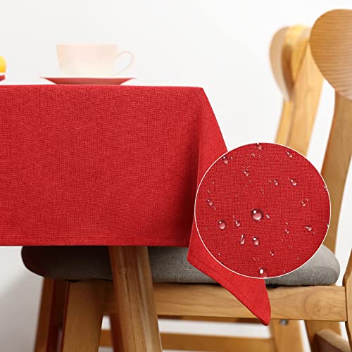 CALIYO Tischdecke Leinenoptik tischdecke abwaschbar Tischtuch Leinen Tischläufer Tischwäsche Eckig Wasserdicht Tischdecke (Rot; 130x160 cm) von CALIYO