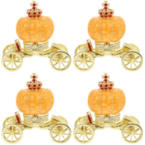 CALLARON 4 Stück Box Kürbis Schmuckschatulle Boxen Kürbiskutsche Ornament Kürbisfigur Halloween Kürbis Halskette Behälter Ring Dekoration Hochzeitsdeko Vintage Schmuck Orange von CALLARON