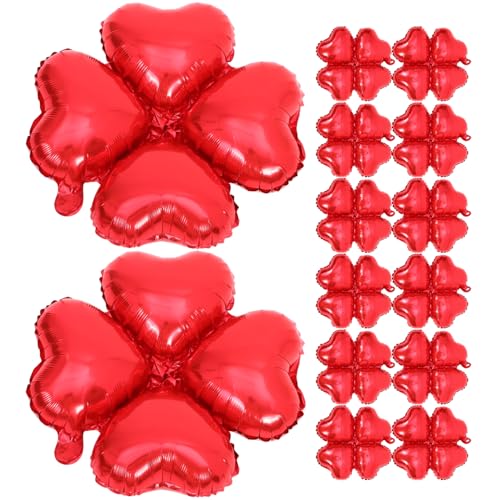 CALLARON 50 Stück Herzballons 18 Zoll Vierblättrige Ballons Kleeblattballons Dekorative Folienballons St. Patricks Day Luftballons Weihnachtsballons Hochzeitsballons Partydekoration (Rot) von CALLARON