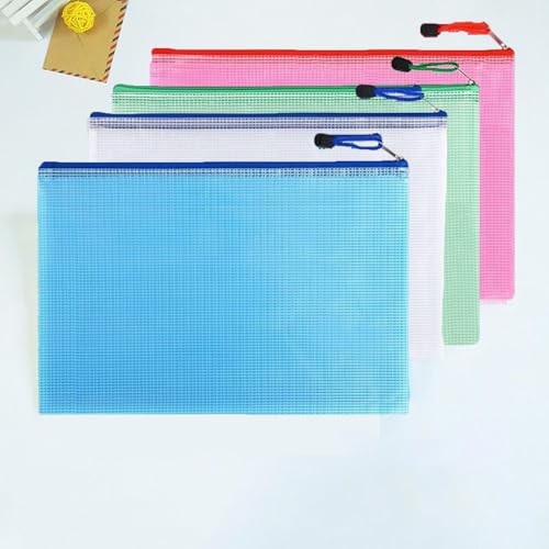 4 Stück Dokumententasche a4 mit Reißverschluss, Wasserdichte Dokumententasche, Mesh Plastic Zip Bag für Datei, Papier, Reise, Schminktasche (4 Farben) von CALLYSONIC