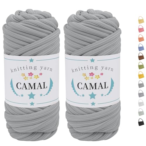 CAMAL 2 Pcs Schlauchgarn zum Armstricken Wolle Dicke Wolle zum Häkeln 500g Armstrickwolle Chunky Yarn Weiches Dickes Handstrickwolle für Decke, Tasche, Kissen(Blau Grau) von CAMAL