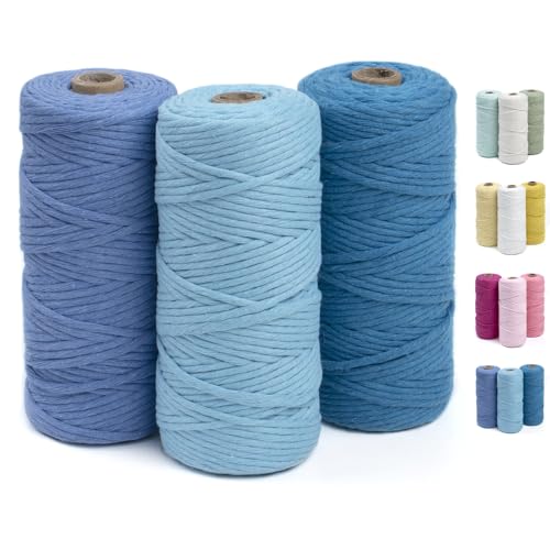 CAMAL 3PC Baumwollgarn, Makramee Garn 3mm makramee-garn 100m Makramee Set Baumwolle zum Häkeln wird Makramee Blumenampel, Wandbehang, DIY Handwerk Pflanze (D: Seeblau, Himmelblau, Dunstblau) von CAMAL