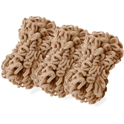 CAMAL 3Stück Chenille Schlingengarn Chunky Chenille Strickgarn 5 x 100g Flauschige Häkelgarn Bulky Weich Chenille Garn für Handstrick-Taschen, Schals, Decken (Khaki) von CAMAL